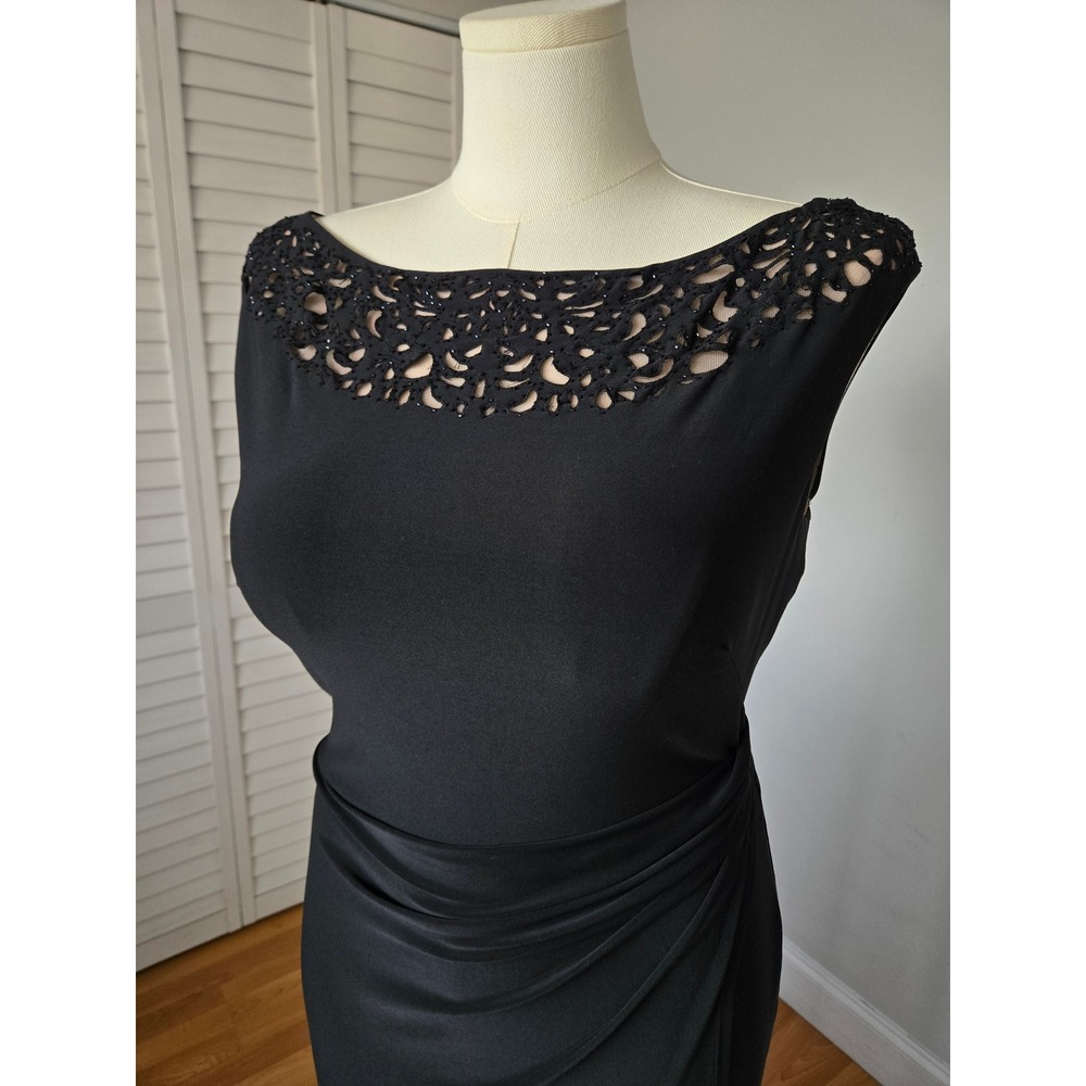 Lauren Ralph Lauren Evening Black Beaded Ruched Maxi Dress 14 Glam Wedding Guest - Picture 2 of 11